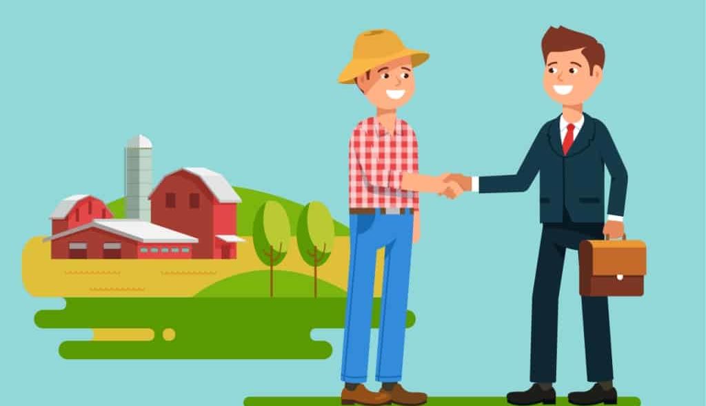 Figura representando fazendeiro e banco fechando financiamento rural