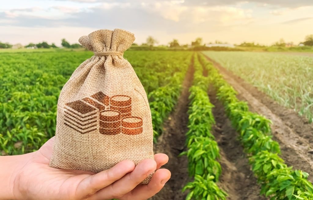 Produtor entregando saco com garantias de pagamento