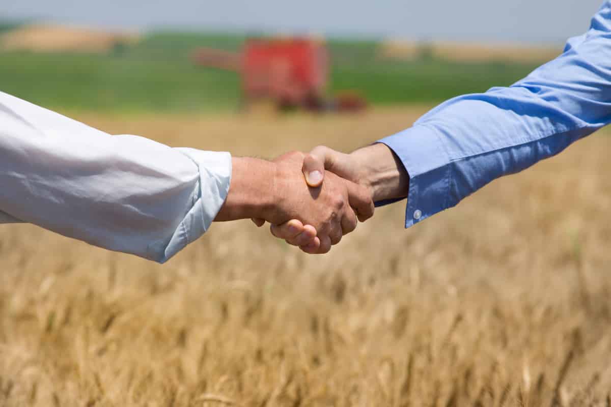 Homens apertam a mão simbolizando fecharem negócio