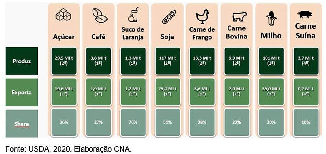 Tabela de exportações no agronegócio por setor