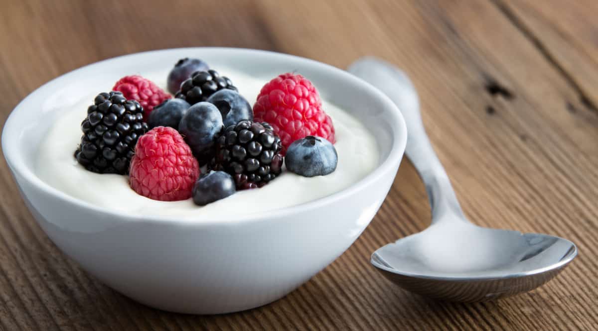 Vasilha contendo iogurte com frutas