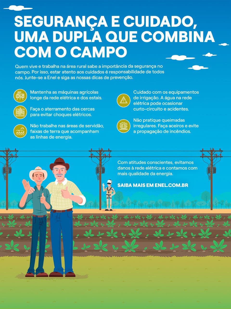 Arte sobre segurança no campo: rede elétrica acidentes