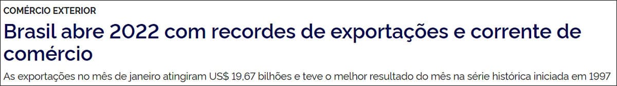 Manchete sobre exportações