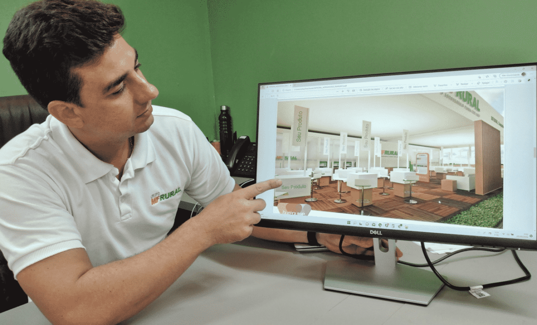 Rafael Lucas apresenta o estande do MF Rural na Agrishow
