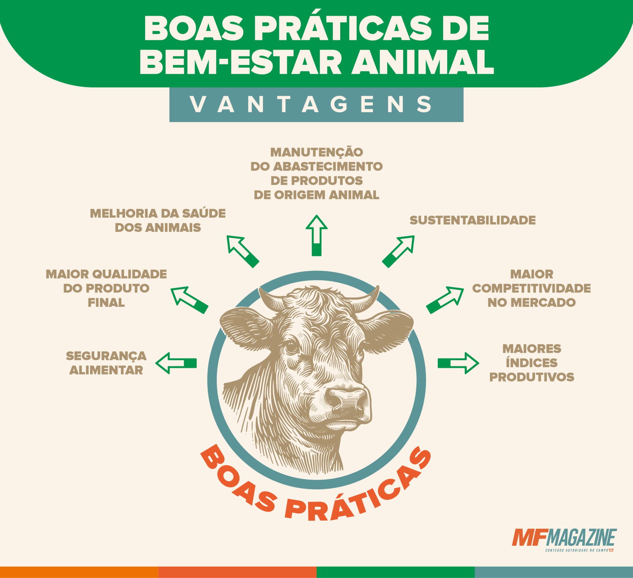 Esquema demonstrando as vantagens de adotar as boas práticas de bem-estar animal.