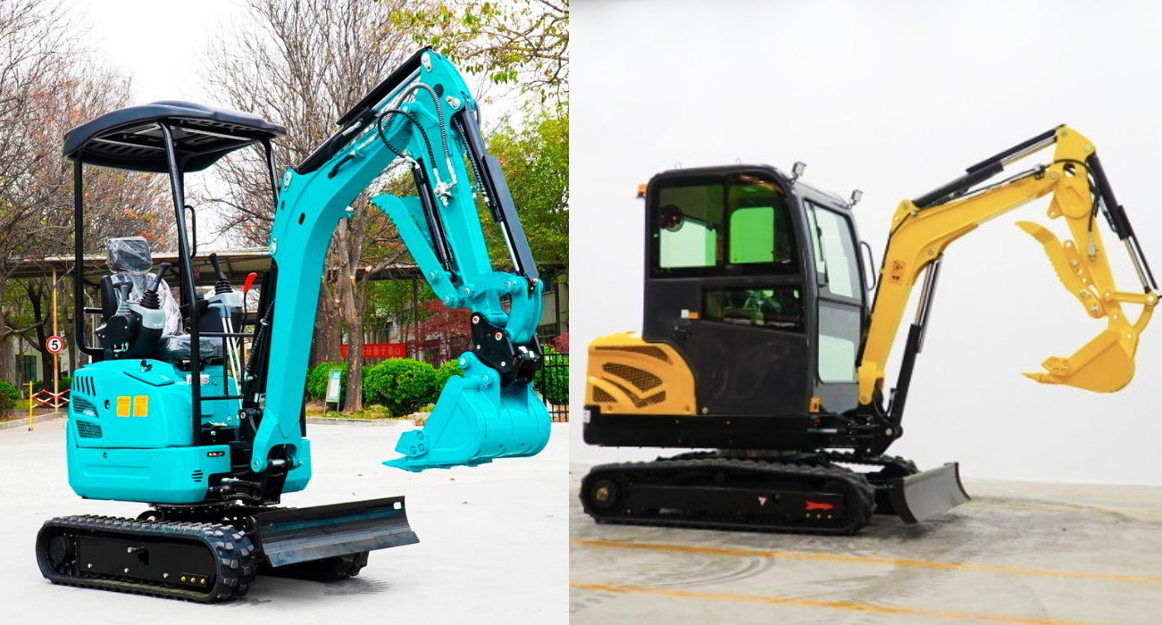 Escavadeira Compacta SVX20S (à esquerda) e Escavadeira Compacta com Cabine SVX20SC (à direita).