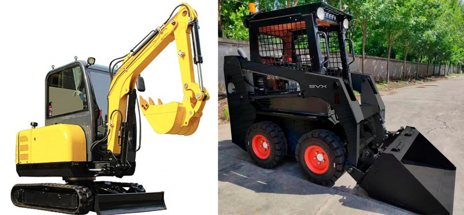 SVX35SC – Escavadeira Compacta (à esquerda) e SVX-C 670 – Carregadeira Compacta (à direita)..