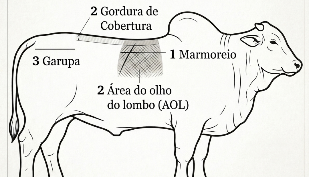 Localização do pontos de avaliação de carcaça pelo ultrassom.