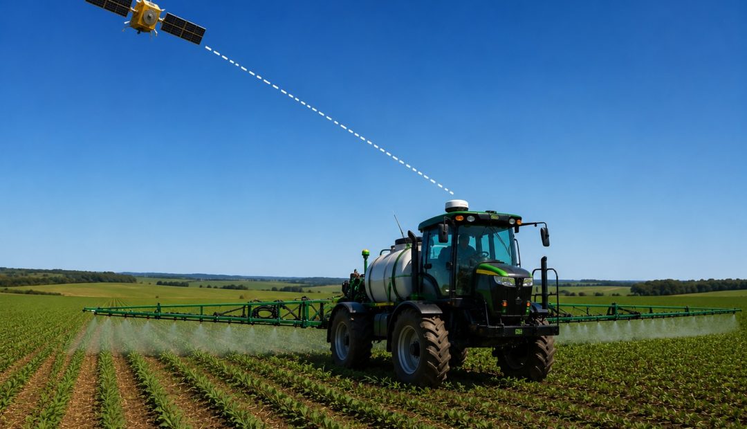 Pulverizador autopropelido recebendo sinal de sistema geostacionário