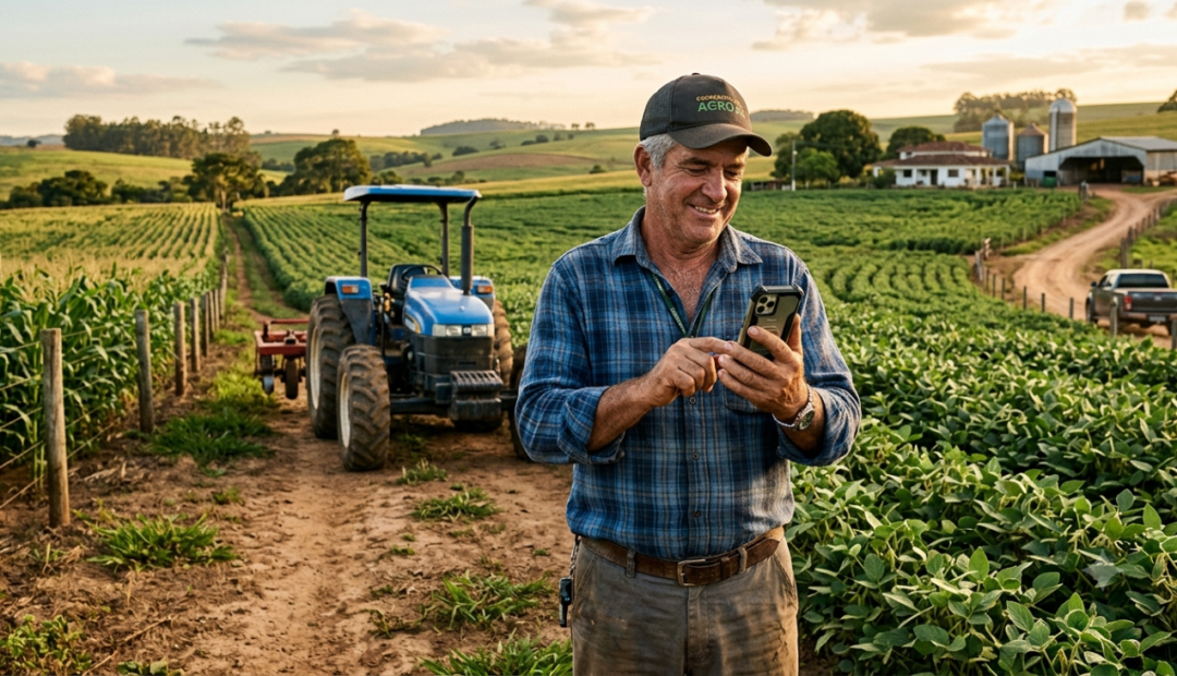 Produtor rural realizando a consulta de uma propriedade rural.