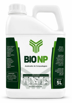 É a imagem do produto BIO NP, é um galão branco de 5 litros, e os escritos em verde!